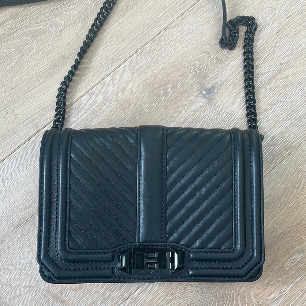 Rebecca minkoff all black quilted leather crossbody bag